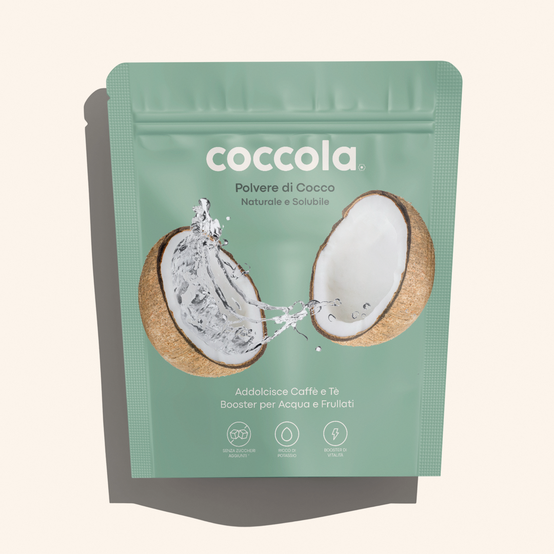 Coccola Polvere di Cocco Solubile. Addolcisce caffè + Booster per bevande. 